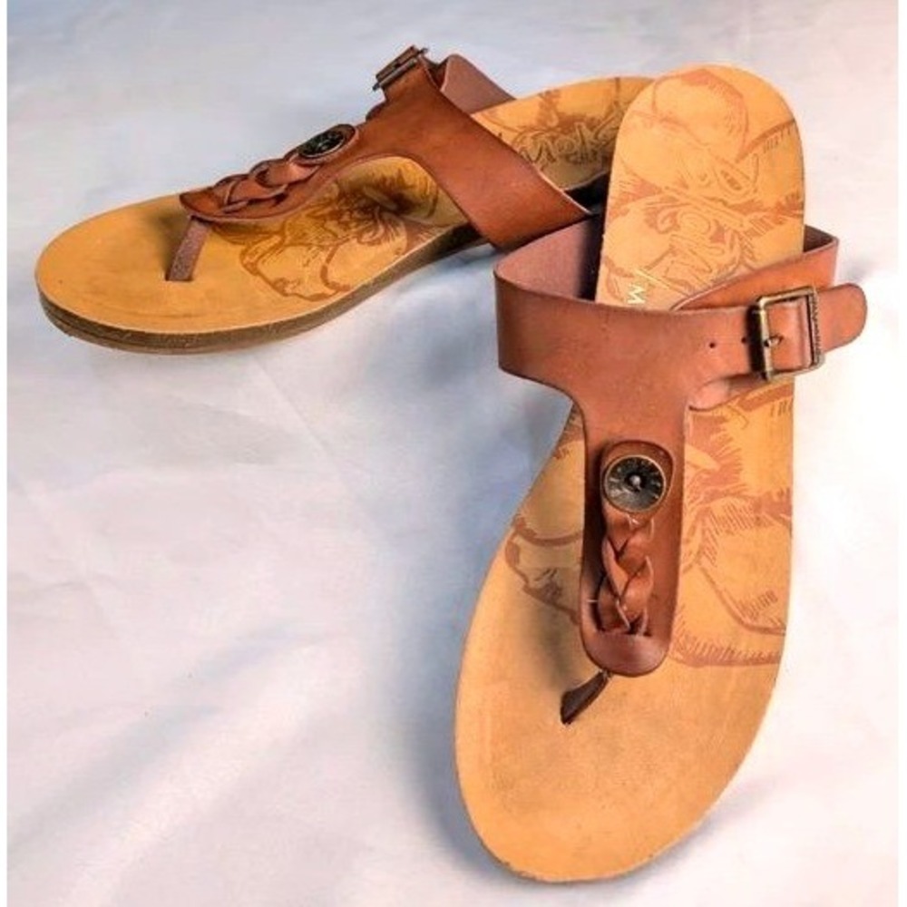 Blowfish Malibu Greco Braided T-Strap Sandals Brown Vegan Leather Size 8.5 Boho